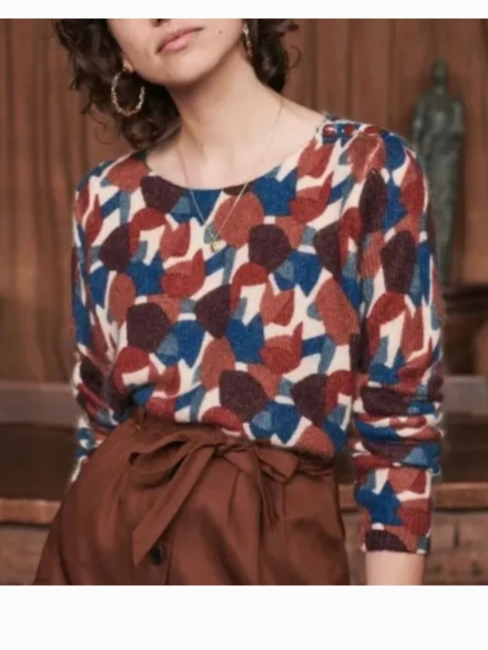 Sezane Josh kid mohair wool blend abstract print sweater three button closure XS